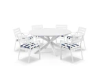 Houston Outdoor 1.5m Round Aluminium Dining Setting with 6 Kansas Chairs - Outdoor Aluminium Dining Settings - White