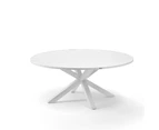 Outdoor Houston Outdoor 1.8M Round Aluminium Dining Setting With 8 Kansas Chairs - Outdoor Dining Settings - White Aluminium with Navy Striped cushions