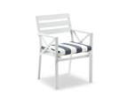 Outdoor Houston Outdoor 1.8M Round Aluminium Dining Setting With 8 Kansas Chairs - Outdoor Dining Settings - White Aluminium with Navy Striped cushions