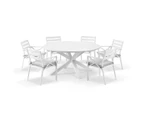 Houston Outdoor 1.5m Round Aluminium Dining Setting with 6 Kansas Chairs - Outdoor Aluminium Dining Settings - White