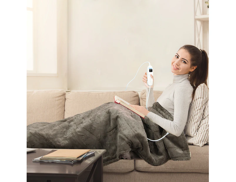 DreamZ Electric Throw Blanket Heated Timer Bedding Washable Warm Winter Plush BR - Brown / Light Grey