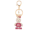 Rose Red Bunny Shaped Pendant Keychain Women Zinc Alloy Cute Rhinestone Key Ring Decor For Handbag Car