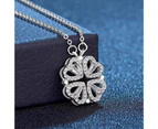 Four Leaf Clover Necklace Silver Open Convertible Small Heart Pendant Necklace Jewelry White Gold