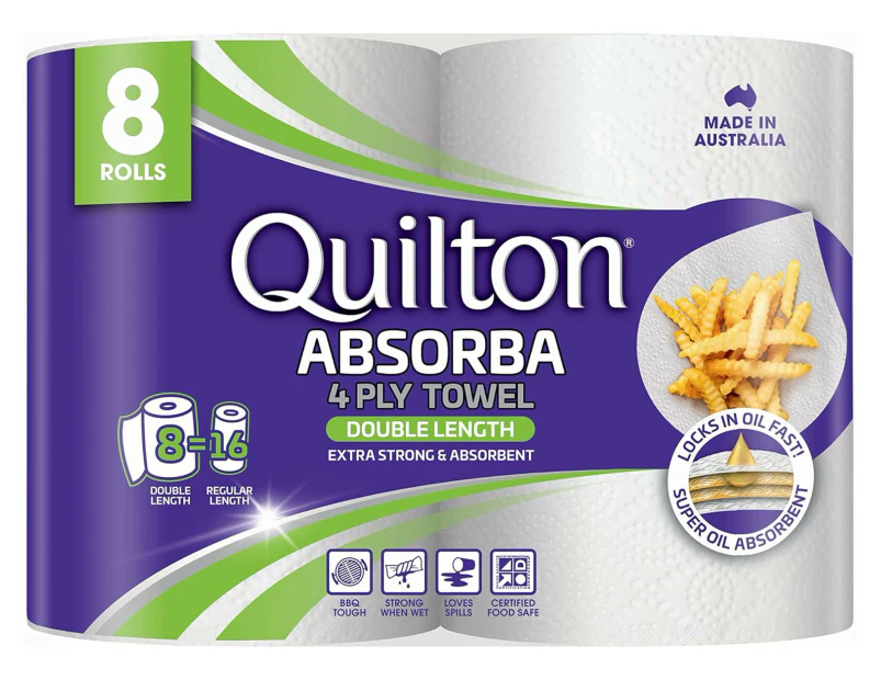 Quilton Absorba Double Length Paper Towel, White, 8 Count