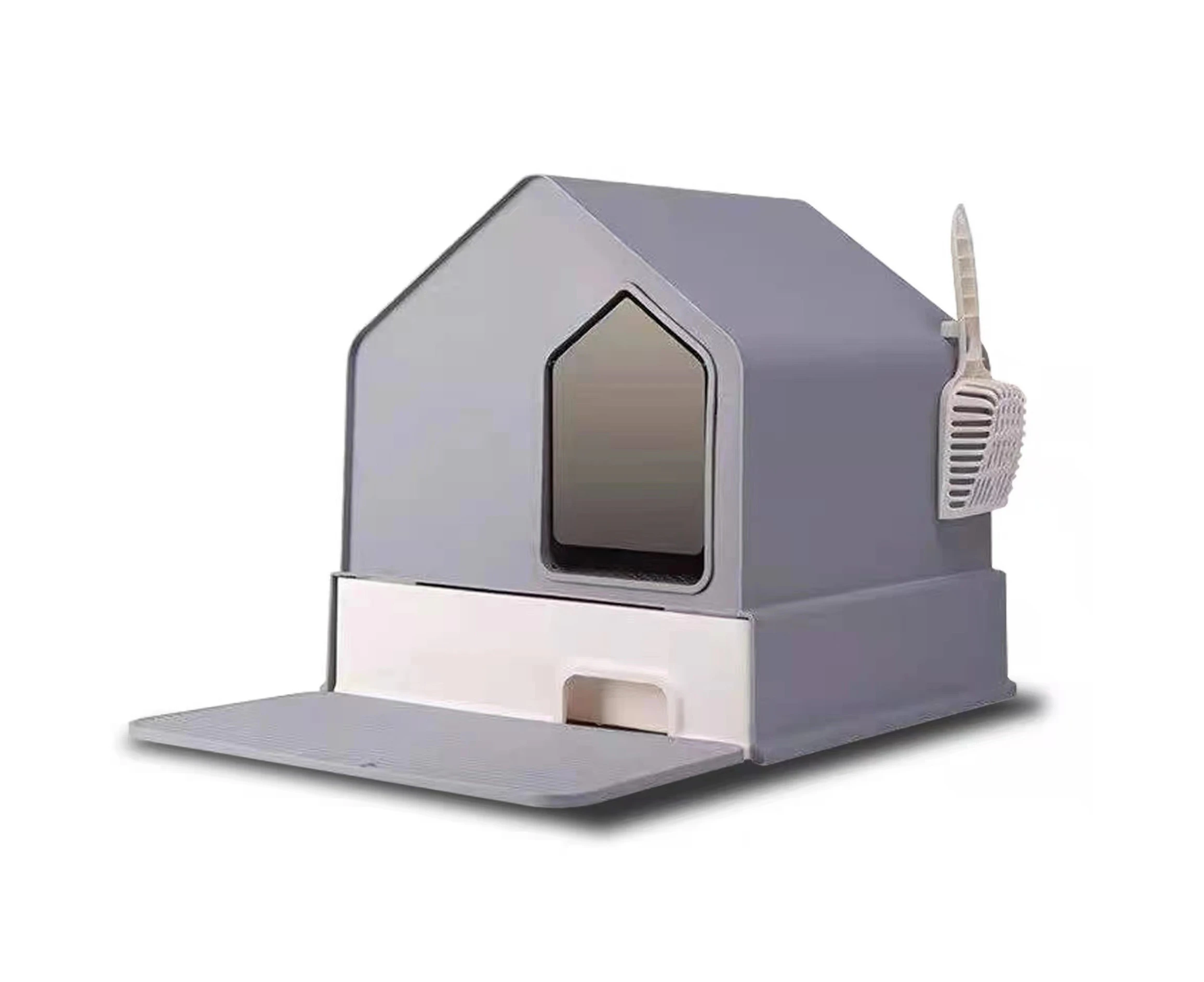 Petwiz Enclosed Cat Litter Box House - Grey