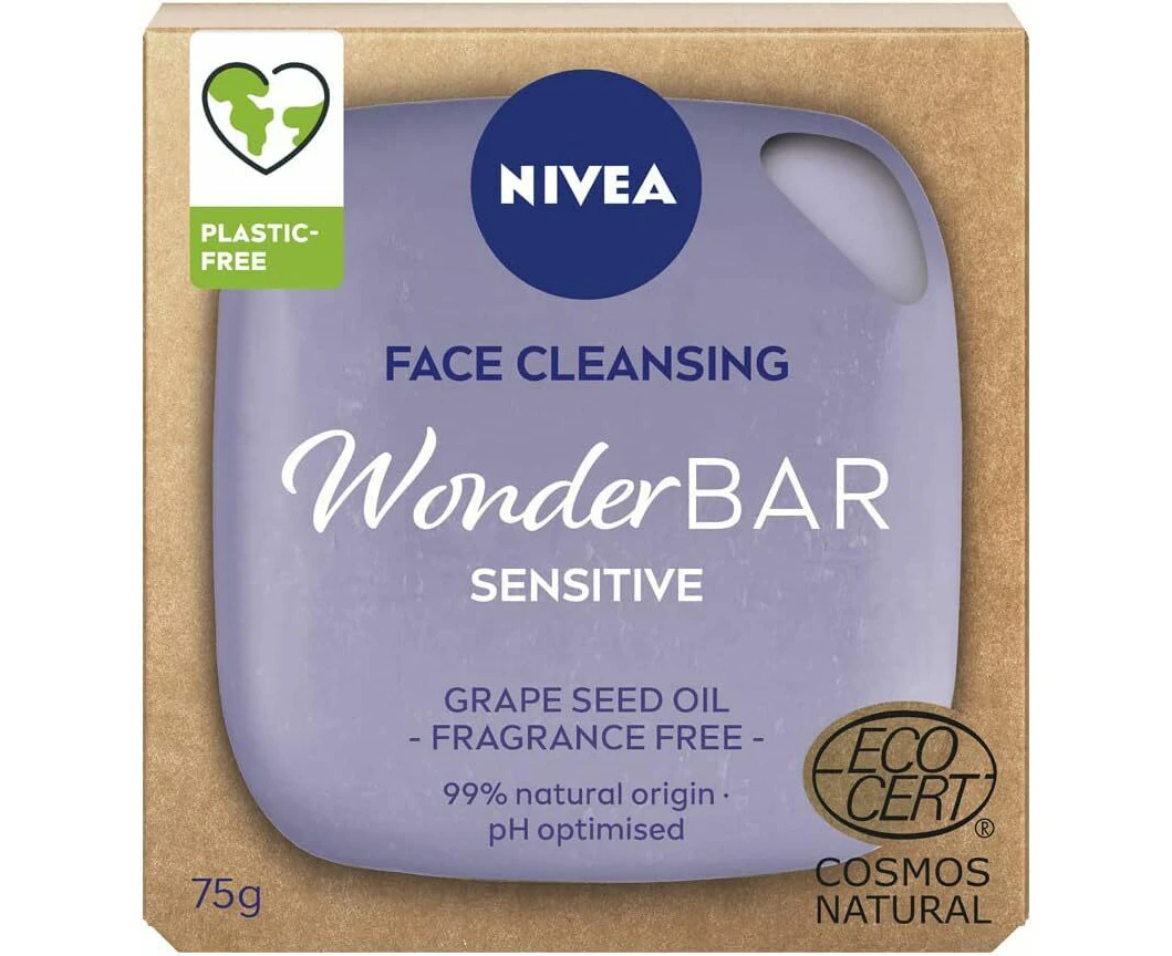 Nivea Face Cleansing Wonder Bar Sensitive Grape Seed Oil Fragrance Free 75g