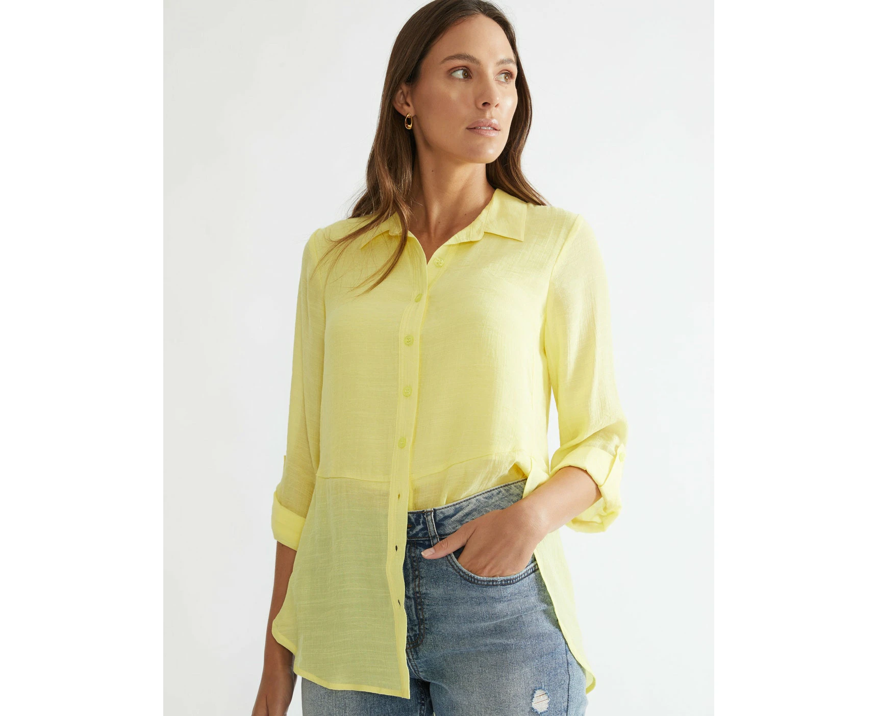 KATIES - Womens Tops -  3/4 Sleeve Double Layer Shirt - Yellow