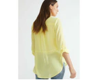 KATIES - Womens Tops -  3/4 Sleeve Double Layer Shirt - Yellow