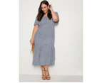 AUTOGRAPH - Plus Size -  Tiered Midi Woven Dress - Navy Tile