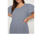 AUTOGRAPH - Plus Size -  Tiered Midi Woven Dress - Navy Tile