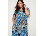 AUTOGRAPH - Plus Size -  V Neck Short Sleeve Hi Low Woven Dress - Blue Floral