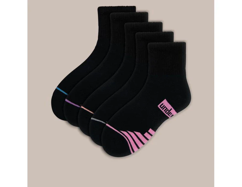 5 Pack Sport Quarter Crew Socks - Underworks - Black