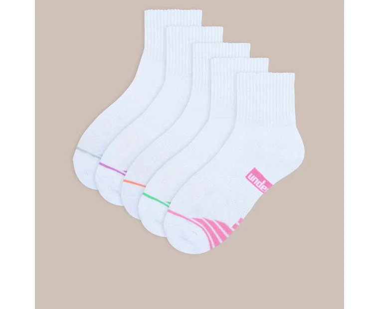 5 Pack Sport Quarter Crew Socks - Underworks - White