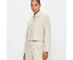 Linen Blend Long Sleeve Utility Crop Jacket - Preview - Beige