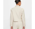 Linen Blend Long Sleeve Utility Crop Jacket - Preview - Beige