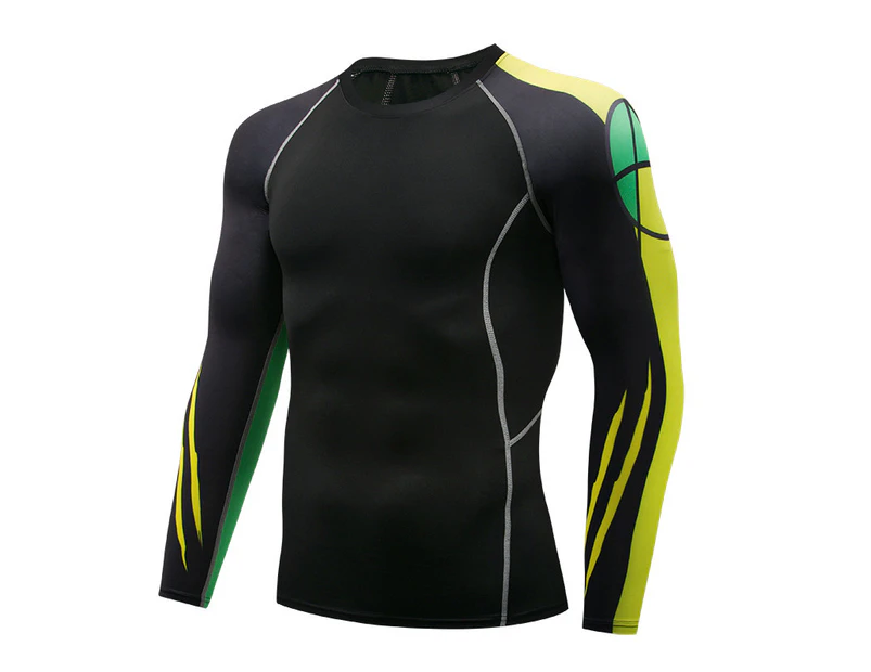 Men's Sports Compression Long Sleeve Fitted Sports Fitness Shirt Outdoor Running Gym Shirt-FU2011 Black