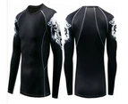 Men's Sports Compression Long Sleeve Fitted Sports Fitness Shirt Outdoor Running Gym Shirt-FU2010 Black