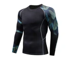 Men's Sports Compression Long Sleeve Fitted Sports Fitness Shirt Outdoor Running Gym Shirt-FU2008 Black