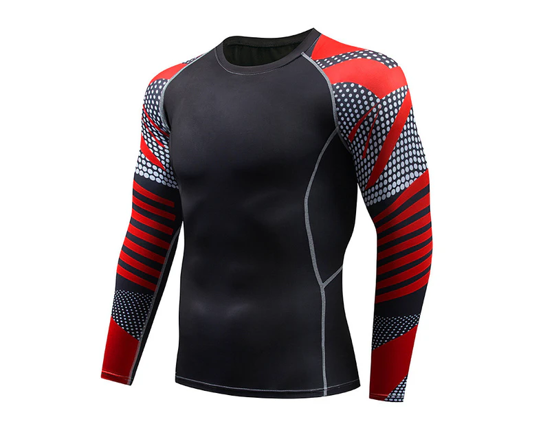 Men's Sports Compression Long Sleeve Fitted Sports Fitness Shirt Outdoor Running Gym Shirt-FU2004 black
