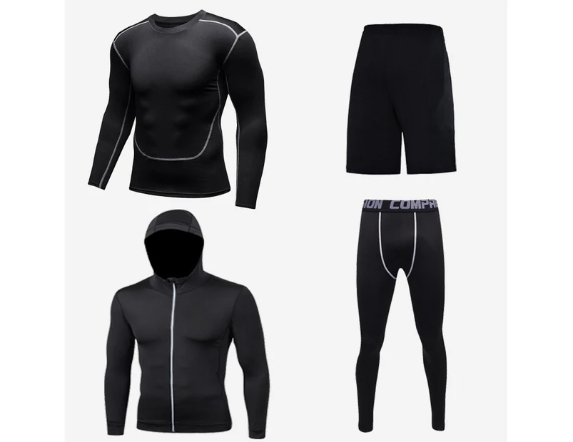 Men's Underwear 4-Piece, Winter Base Layer Set Top, Pants, Shorts and Lightweight Jacket-Pattern 8