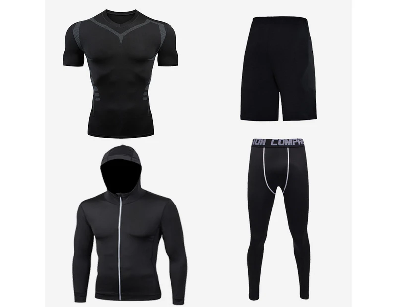 Men's Underwear 4-Piece, Winter Base Layer Set Top, Pants, Shorts and Lightweight Jacket-Pattern 9