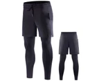 Sports Leggings Men's Quick Dry Fitness Pants Training Basketball Fake Two Piece Running Trousers-M1862 black