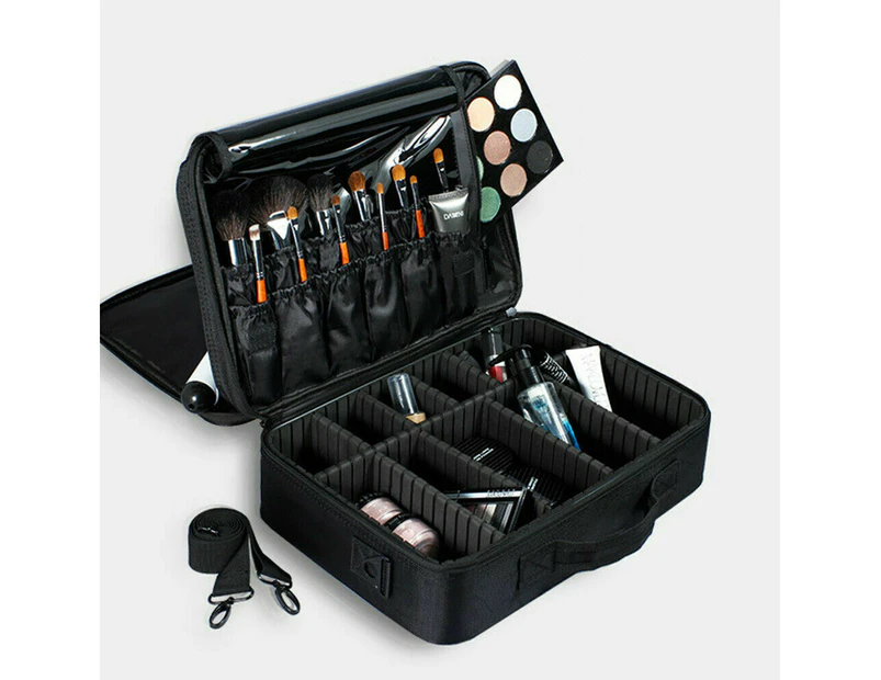 Portable Makeup Bag Cosmetic Makeup Case Storage Box Travel Black 3 Layers Large