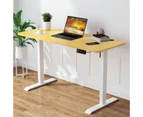 Advwin Electric Standing Desk Motorised Sit Stand Desk Ergonomic Stand Up Desk with 120 x 60cm Splice Board White Frame/Oak Color Table Top