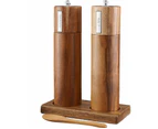Wooden Salt and Pepper Grinder Set with Tray and Spoon - Kitchen Hand Grinder