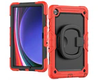 For New Samsung Galaxy Tab A9 SM-X110 / X115 8.7" Handle Ring Stand Survivor Case Built-in Screen Protector Cover - Red