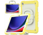 For New Samsung Galaxy Tab A9+ SM-X210 / X215 11" Handle Ring Stand Survivor Case Built-in Screen Protector Cover - Cream Yellow