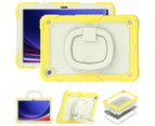 For New Samsung Galaxy Tab A9+ SM-X210 / X215 11" Handle Ring Stand Survivor Case Built-in Screen Protector Cover - Cream Yellow