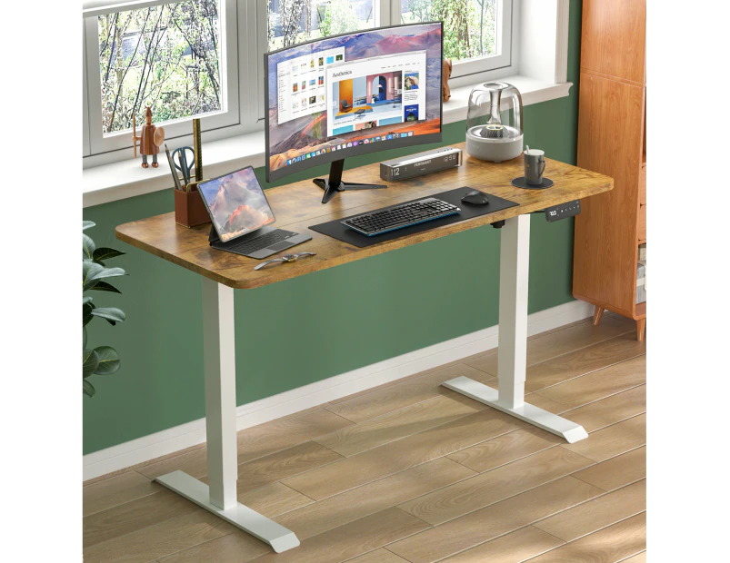 Ufurniture Electric Standing Desk Height Adjustable 140cm Splice Board White Frame/Walnut Color Table Top