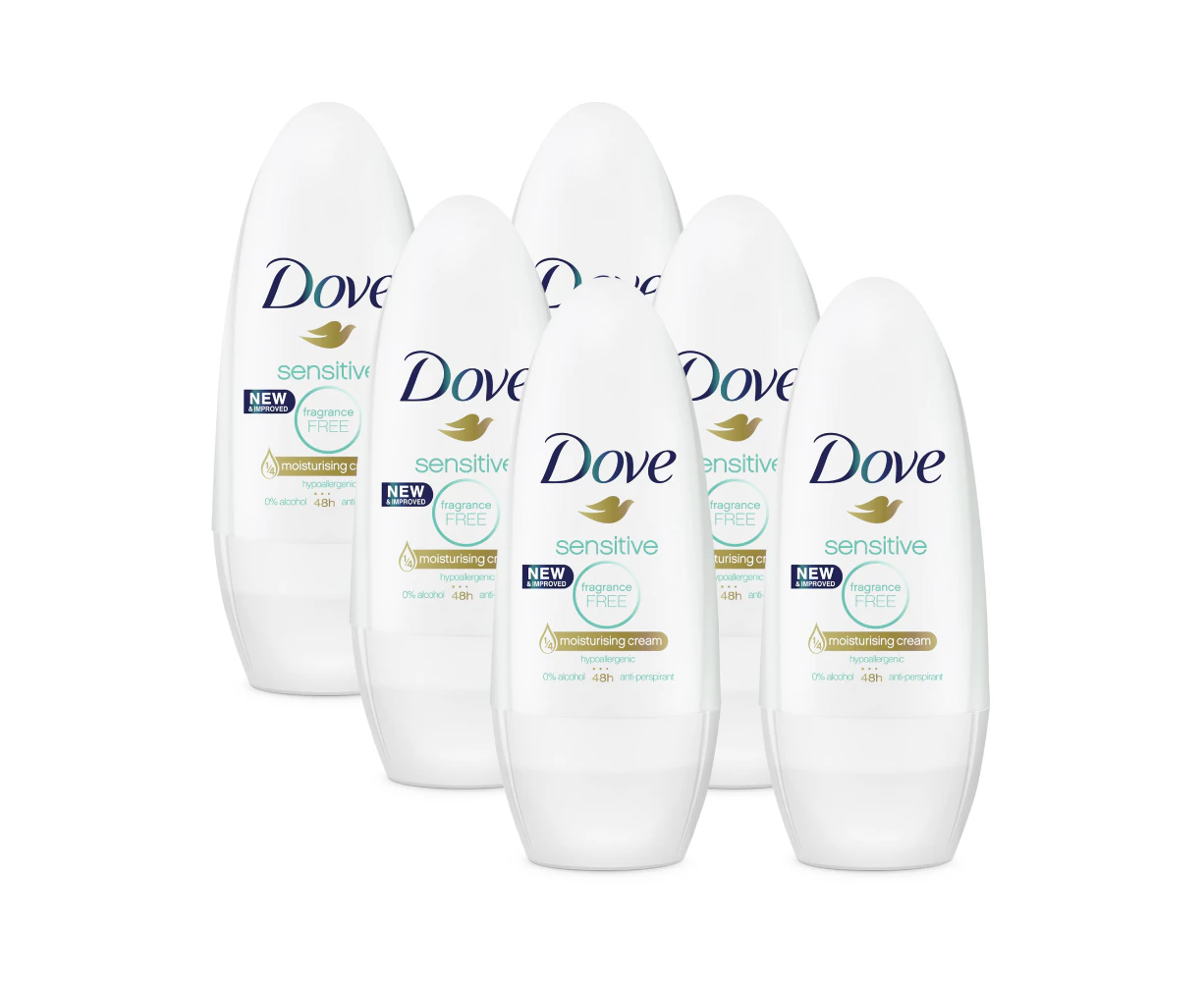 6 x Dove Sensitive Antiperspirant Roll On Sensitive 40mL