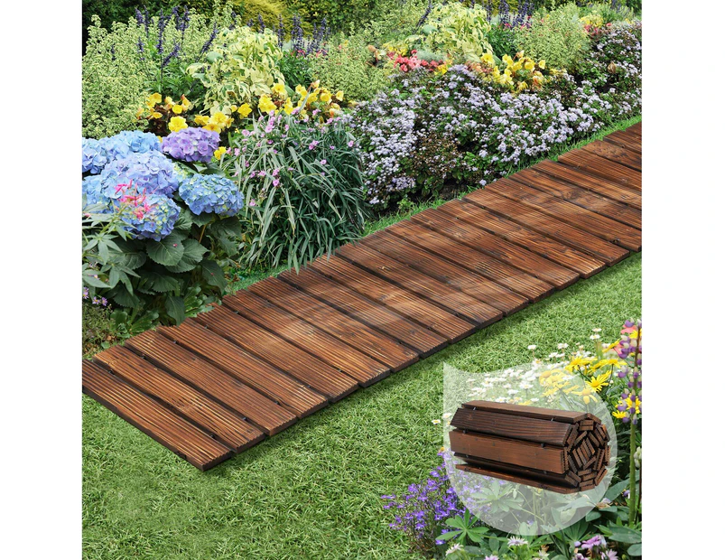 Livsip Garden Wooden Pathway 8ft Roll-Out Straight Wood Walkway Backyard Outdoor