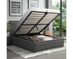 Oikiture Bed Frame King Single Gas Lift Storage Base Fabric Grey