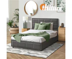 Oikiture Bed Frame King Single Gas Lift Storage Base Fabric Grey