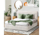 Oikiture Bed Frame Queen Size Gas Lift Storage Bed Platform Boucle White