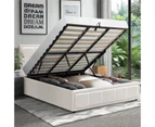 Oikiture Bed Frame King Size Gas Lift Storage Bed Platform Boucle White