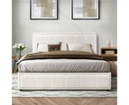 Oikiture Bed Frame King Size Gas Lift Storage Bed Platform Boucle White