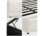 Oikiture Bed Frame King Size Gas Lift Storage Bed Platform Boucle White