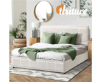 Oikiture Bed Frame King Size Gas Lift Storage Bed Platform Boucle White