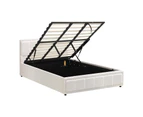 Oikiture Bed Frame King Size Gas Lift Storage Bed Platform Boucle White