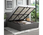 Oikiture Bed Frame King Size Gas Lift Storage Base Fabric Grey