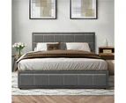 Oikiture Bed Frame King Size Gas Lift Storage Base Fabric Grey