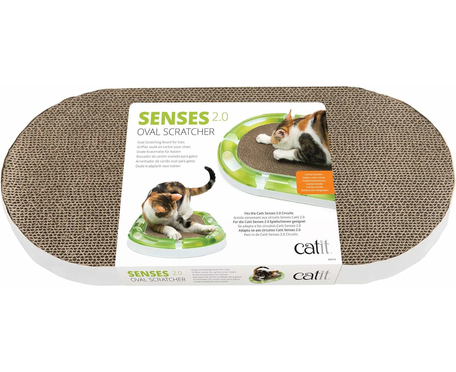 Cat It Senses 2.0 Oval Cardboard Scratcher - Scratching Board For Cat - Inclues Catnip, Fits Perfectly In Catit Seses 2.0 Circuit (Sold Seperately) - Mktp