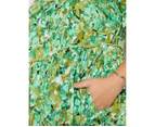 AUTOGRAPH - Plus Size -  V Neck Frill Sleeve Over The Knee Woven Dress - Green Leaf