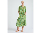 KATIES -  Tiered Dress With Short Flutter Sleeve - Leaf