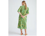 KATIES -  Tiered Dress With Short Flutter Sleeve - Leaf