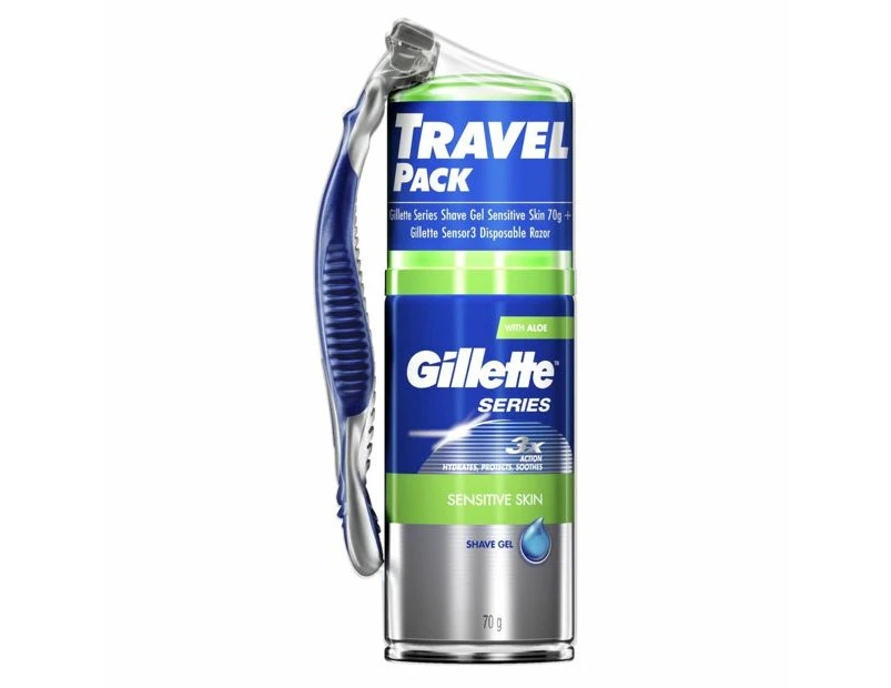 Gillette Series Shave Gel Sensitive Skin and Gillette Sensor3 Disposable Razor Travel Pack